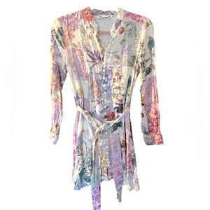 Zara bird floral button down shirt dress